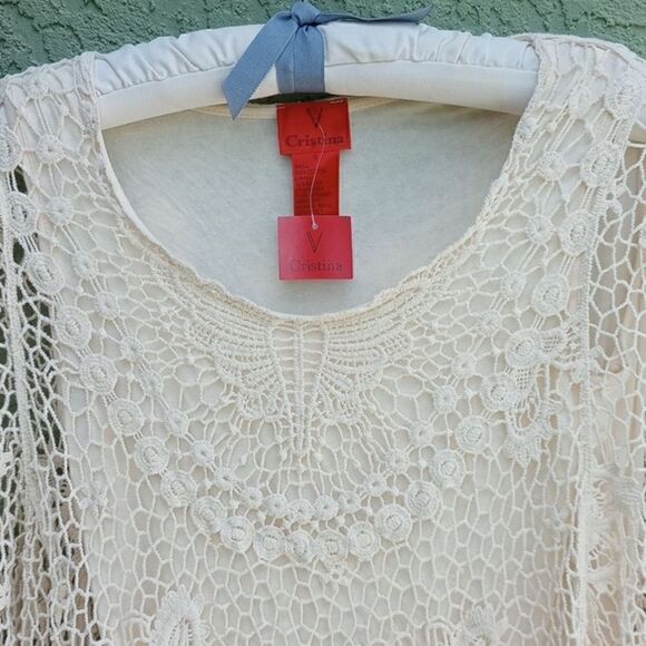 NWT V CRISTINA Natural Woven Knit Butterflies Sheer Top & Sleeveless Lining SM - Picture 9 of 9